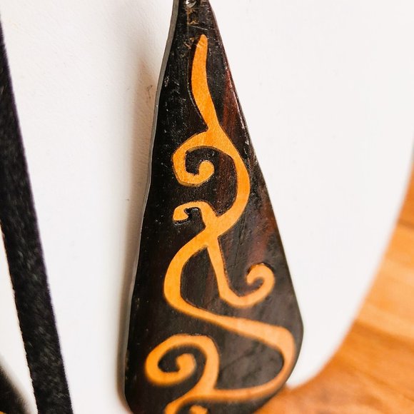 Vintage Earrings Handmade Inlaid Wood Dramatic! - Picture 2 of 3